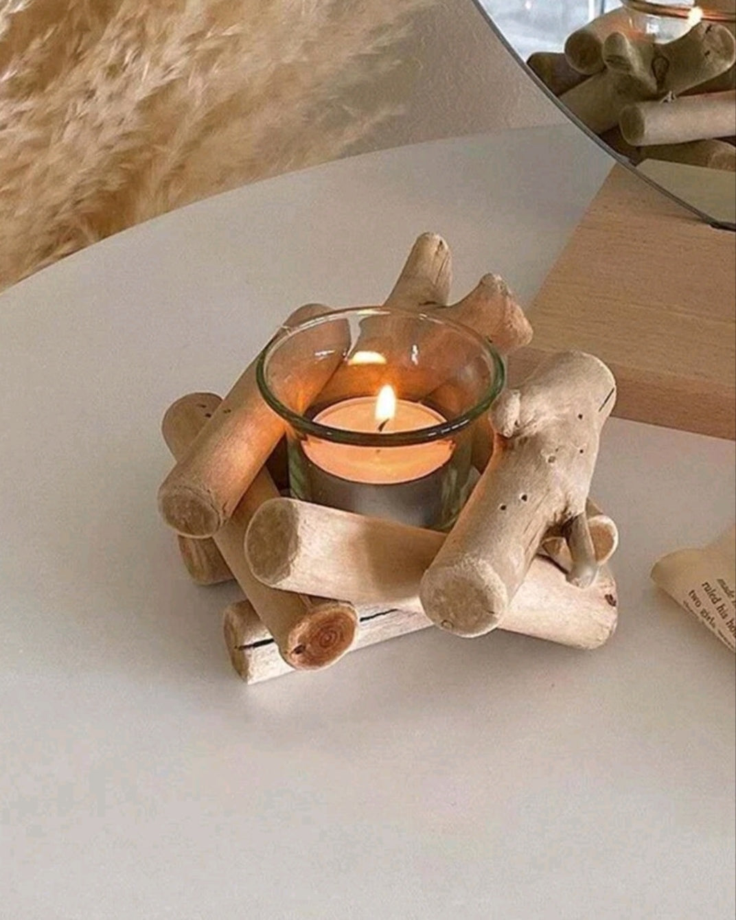 Fireplace wood tealight candle holder