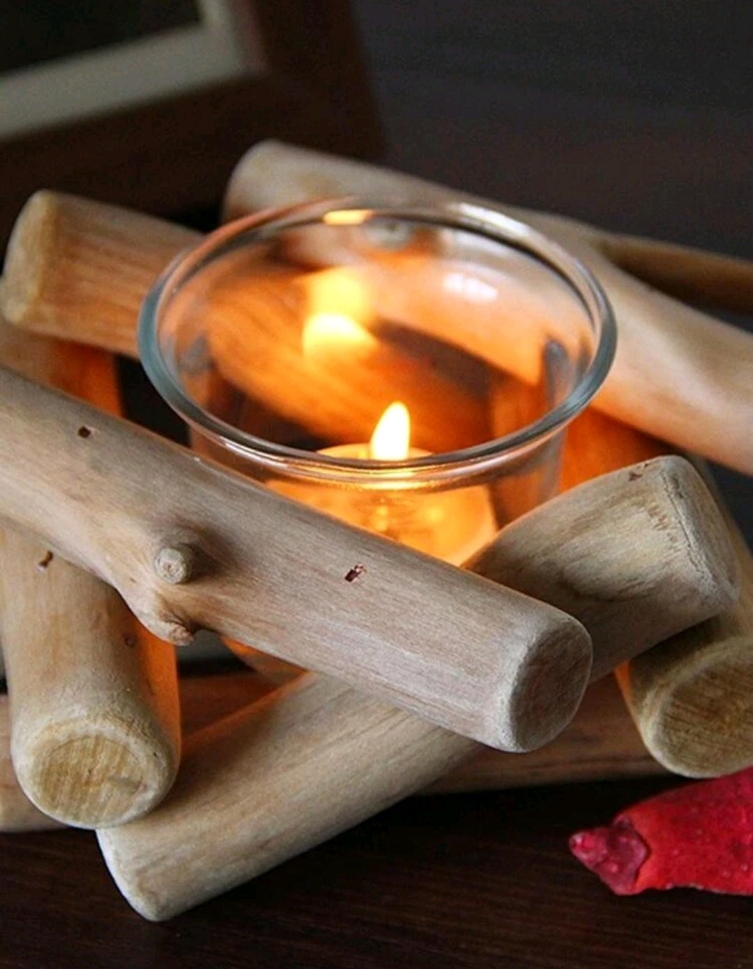 Fireplace wood tealight candle holder